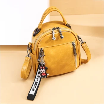 

3in1Casual Womens Soft Leather Mini Backpack Cartoon Pendant School Bags For Teenage Girls Solid Back pack mochila feminina