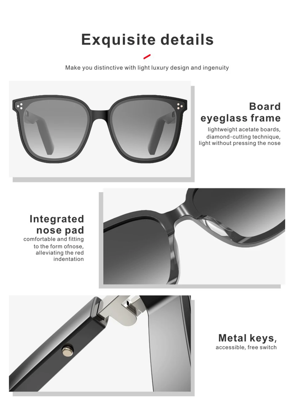 Waterproof Bluetooth Smart Sunglasses BT5.0 Headphones Glasses Call Music Anti-blue Light Glasses Compatible With IOS Android
