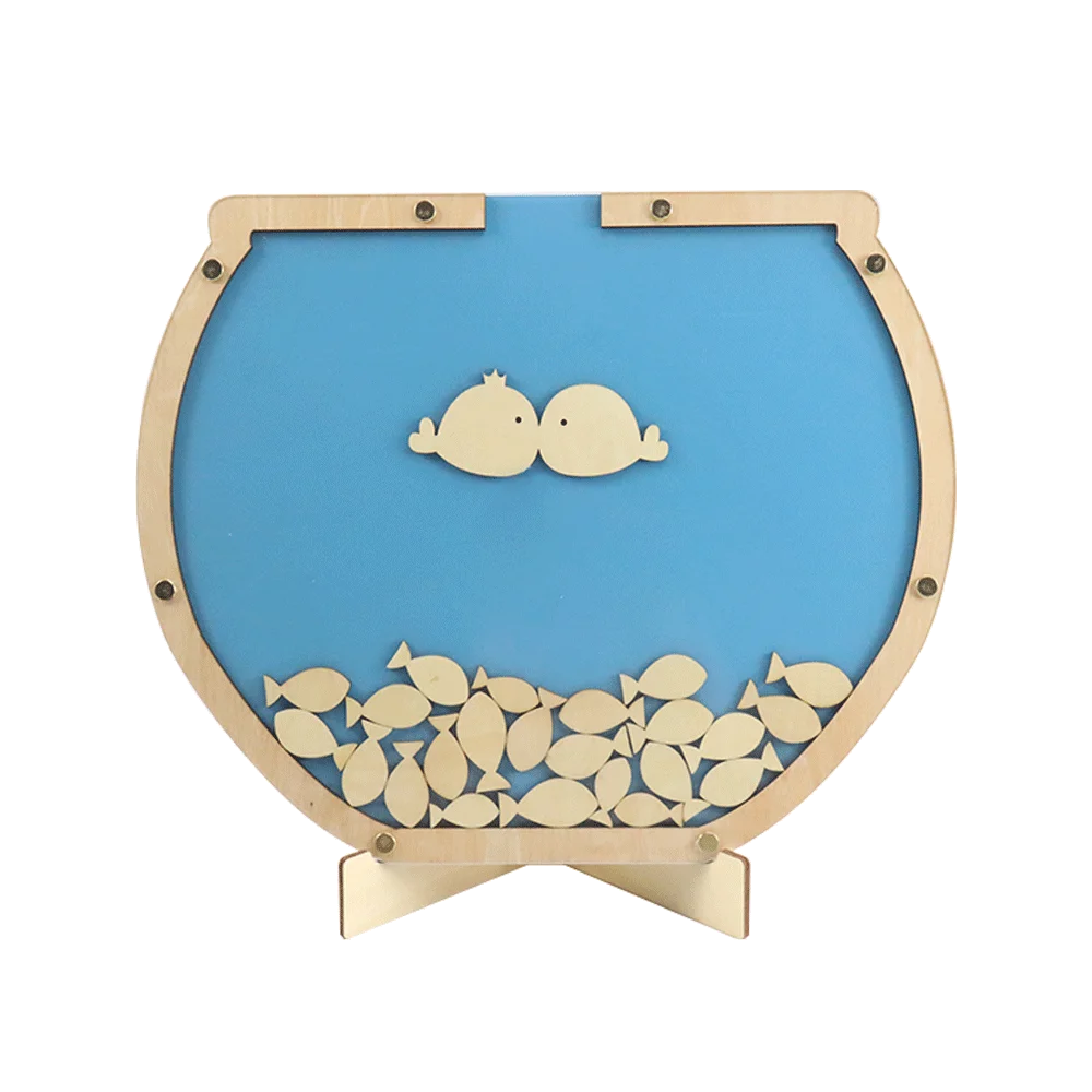 Wedding Wooden Signature Guest Book  Pisces kiss Decoration Frame With Stand DIY，Personalized Ornaments Guestbook Wedding Favor