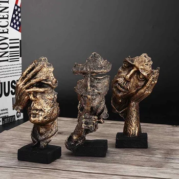 

Nordic Simple Abstract Sculpture Figurine Ornaments Silence Is Gold Office Home Decoration Accessories Modern Art Resin Craft