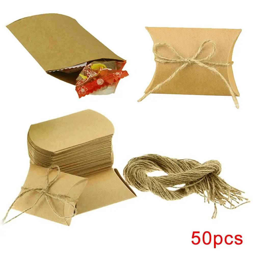

50Pcs Kraft Paper Rustic Gift Candy Boxes Packaging Bag Party Birthday Supply