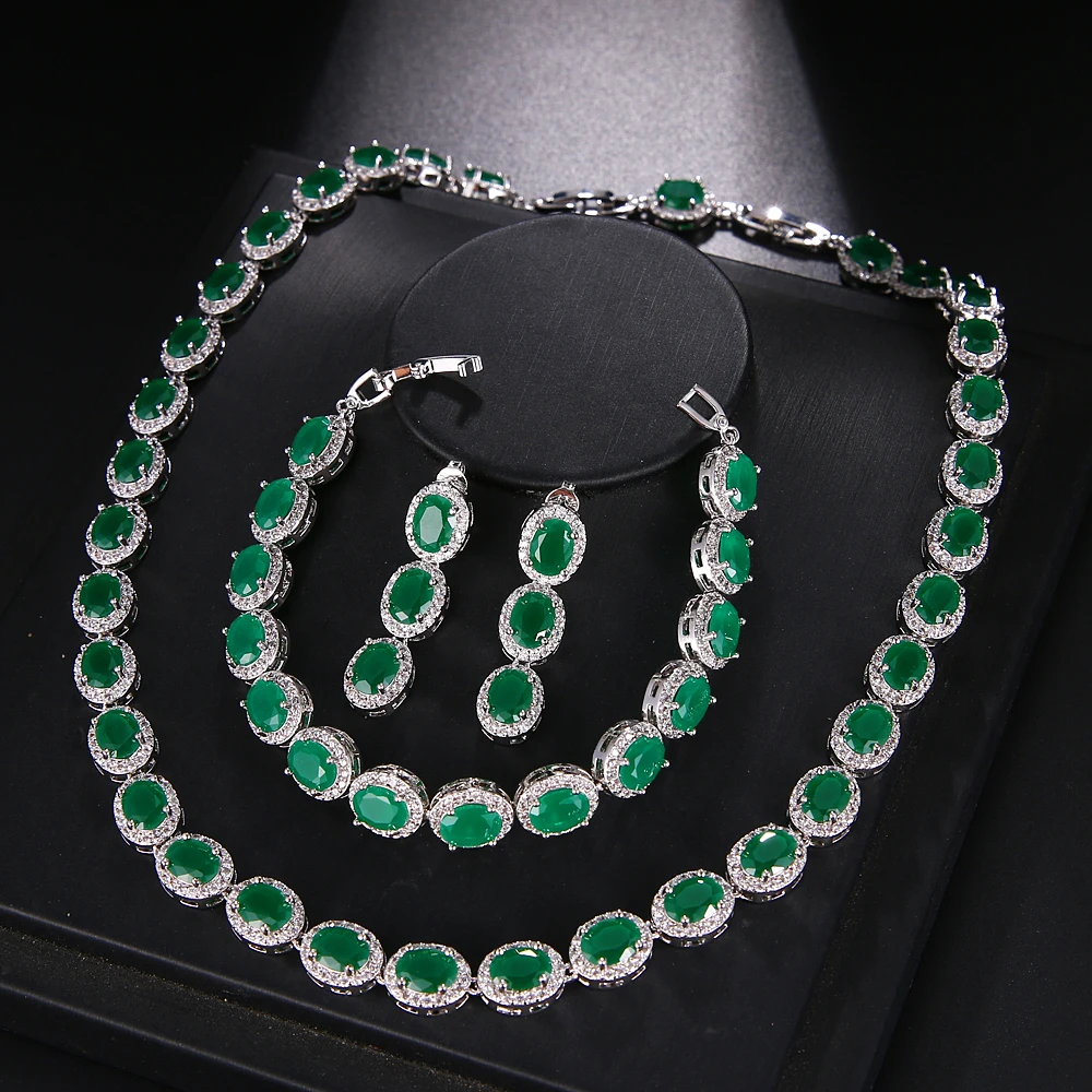 

Luxury Oval Set Necklace Earring Bracelets 925 Sterling Silver Necklace 43cm Earring 3.3cm Bracelets 18cm EHBK-038