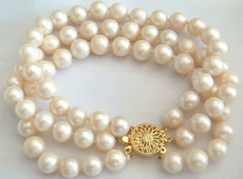 

Beautiful 3 Rows 9-10mm White South Sea Pearl Bracelet 7.5'' Length natural Luxury Ms. girl Wedding Jewelry
