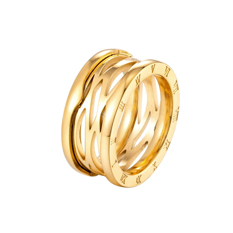 Roman Numeral Stripe Ring Stainless Steel Classic Design Woman Jewelry Gold Color Luxury Brand Ring