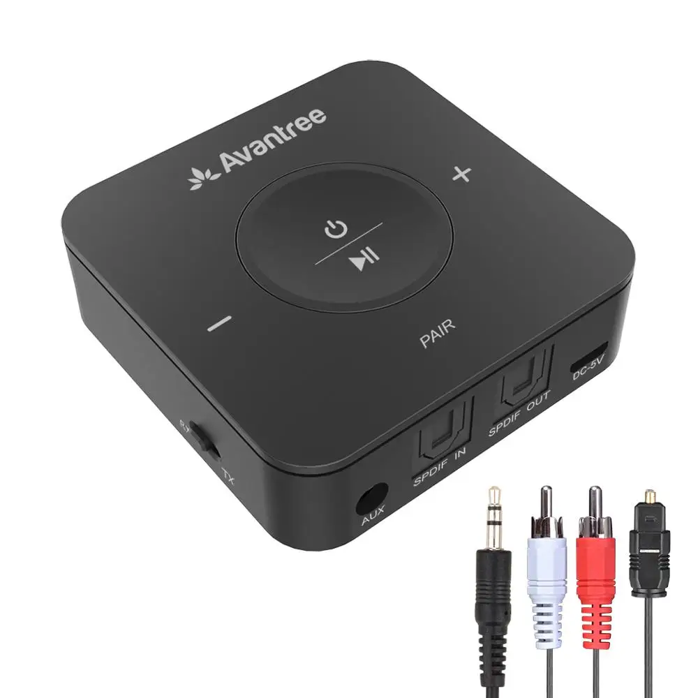 

aptX Low Latency Bluetooth 4.2 Transmitter Receiver with Volume Control (Optical RCA) 20 Hrs Playtime for TV,Home Stereo Speaker