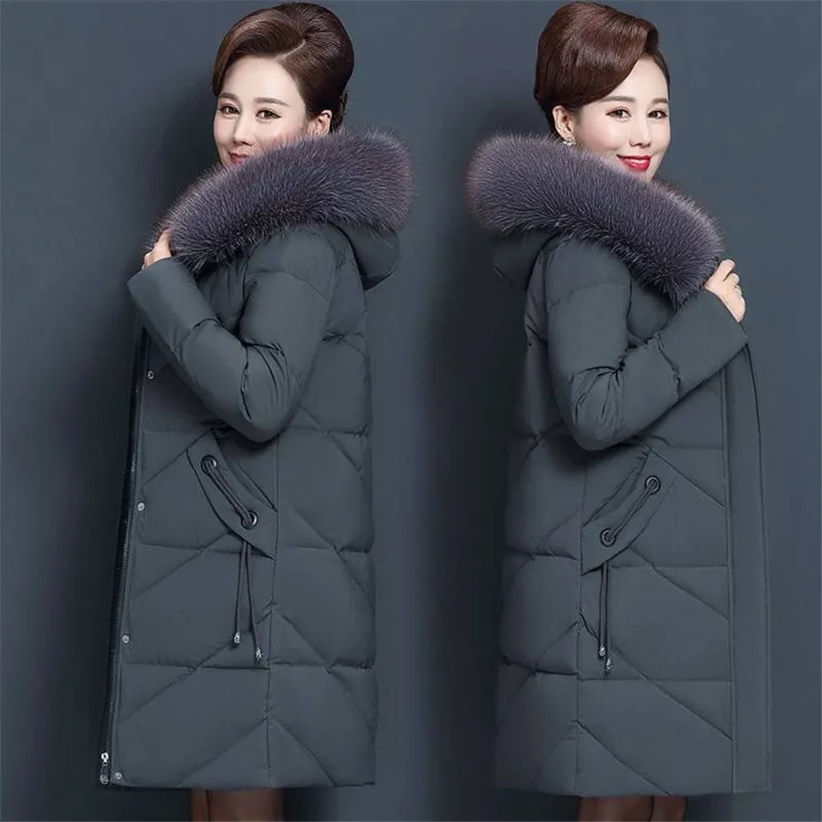 Winter Women Hooded Coat Ladies Fur Collar Thicken Warm Long Jacket Female Plus Size 6XL Outerwear Parka