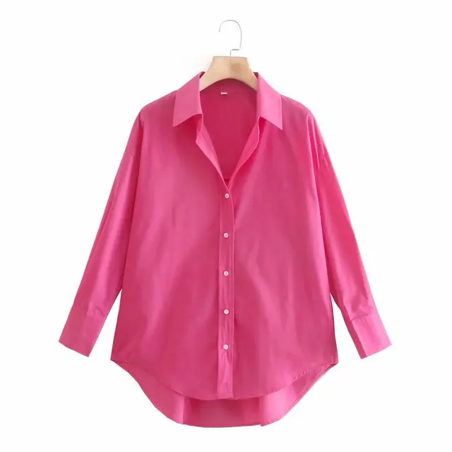 Zevity New Women Simply Candy COlor Single Breasted Poplin Shirts Office Lady Long Sleeve Blouse Roupas Chic Chemise Tops LS9114 4