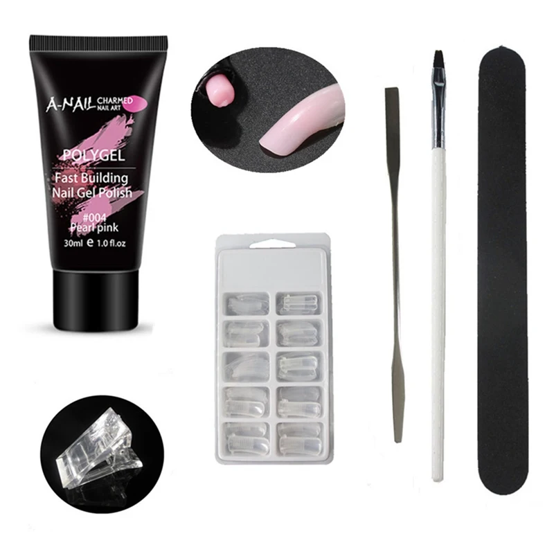 

Poly Gel Set 30ml Quick Building Finger Extension Camouflage UV LED Nail Art Tips Brush Tools Kit 6Pcs DIY