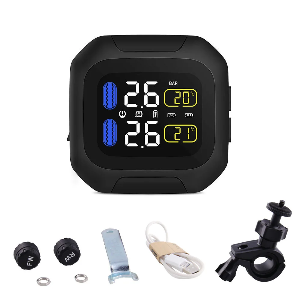 

LCD Screen Wireless Motorcycle TPMS Tire Pressure Monitoring System Auto Alarm Tire Pressure Tester Accessories