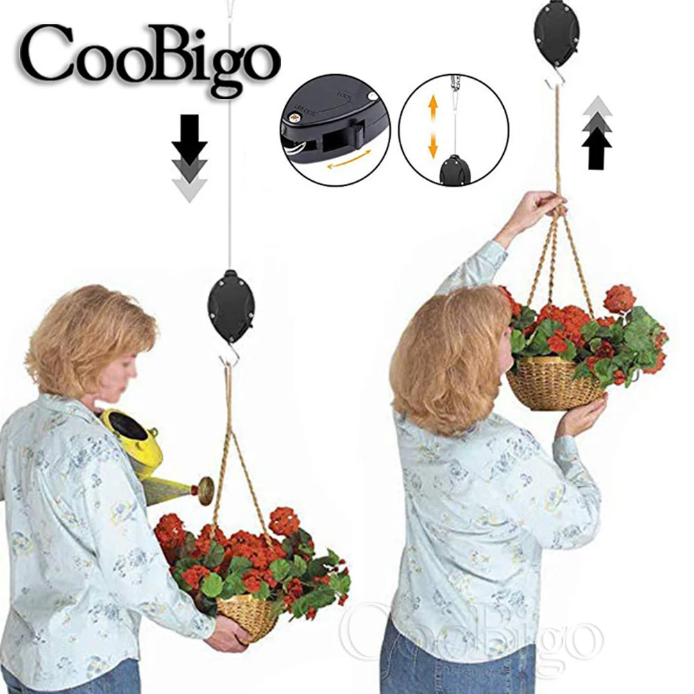 Plant Hook Pulley Retractable Plant Hanger Adjustable Hooks for Garden Baskets Pots Birds Feeder Easy Reach Auto Lock Plastic plant hanger
