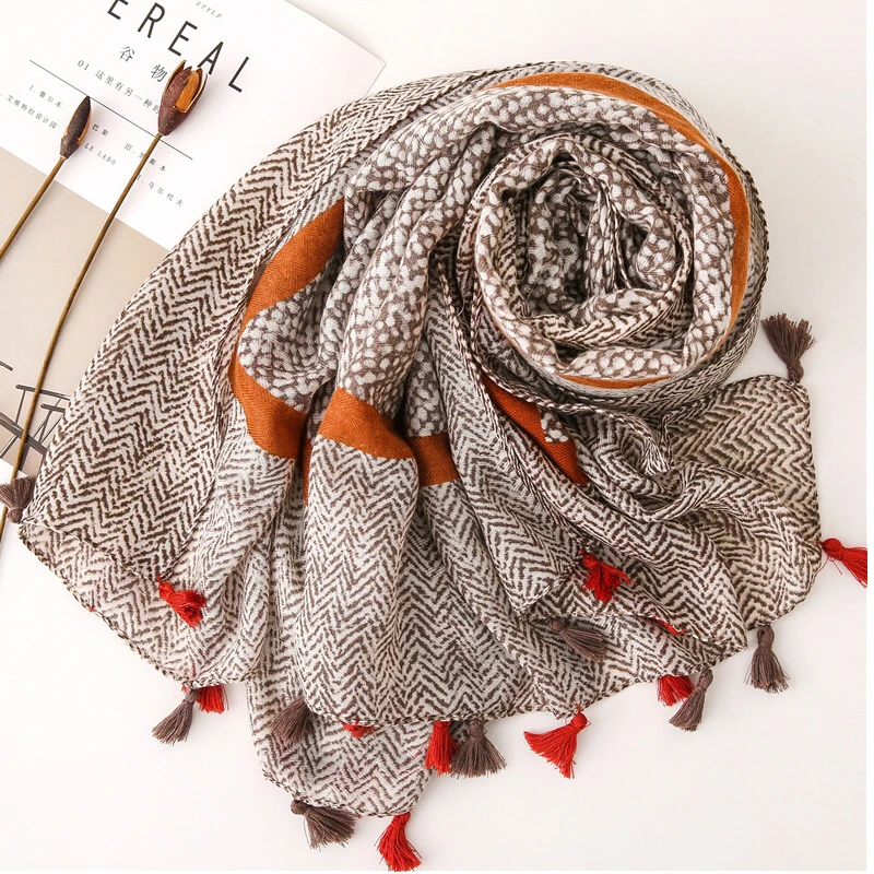 

luxury brand cotton soft scarf women autumn spring Spain style designer luxury brand long floral pattern head scarf foulard femm