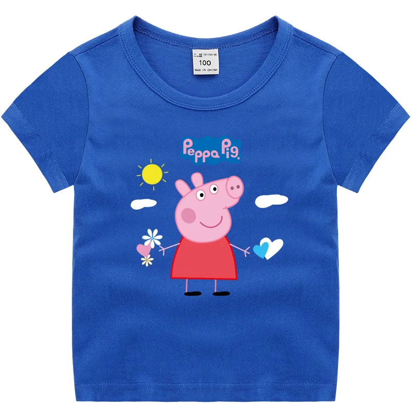 

Cotton O-Neck T-Shirt Child Boy Girl Summer Genuine Peppa Pig Authorized Cartoon Printed Baby Children's Clothing