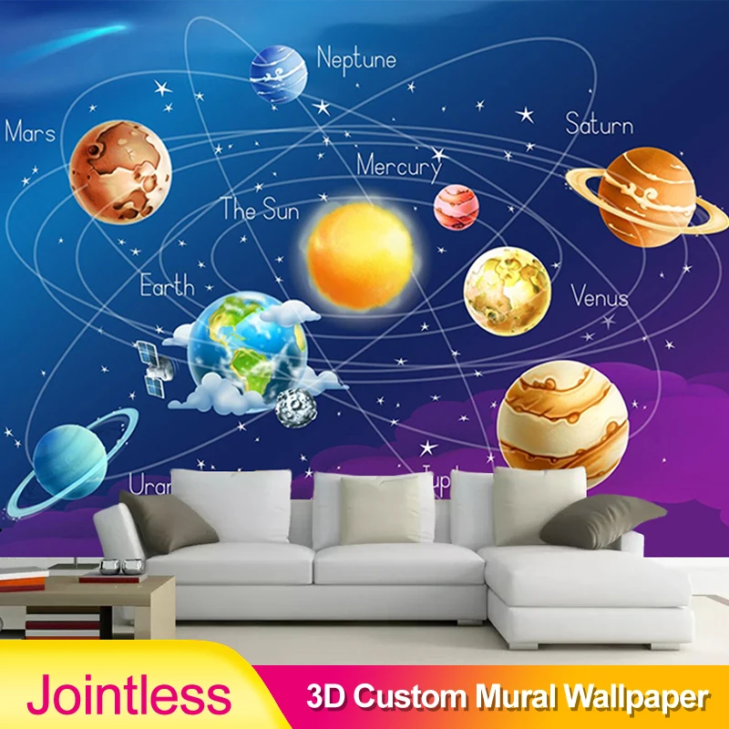 Столярная фотообои на заказ 3D мультфильм планеты солнечная система детская