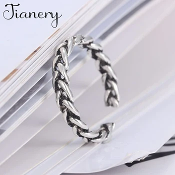 

JIANERY Vintage Retro 925 Sterling Silver Twist Chain Rings For Women Open Finger Rings Bridal Wedding Jewelry Anillos Mujer
