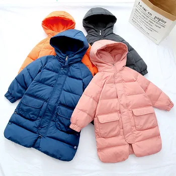 

Children's Down Coat Winter Teenage Fashion Baby Boys Girls Cotton-padded Hooded Parka Thicken Warm Long Jackets Kids Outerwear