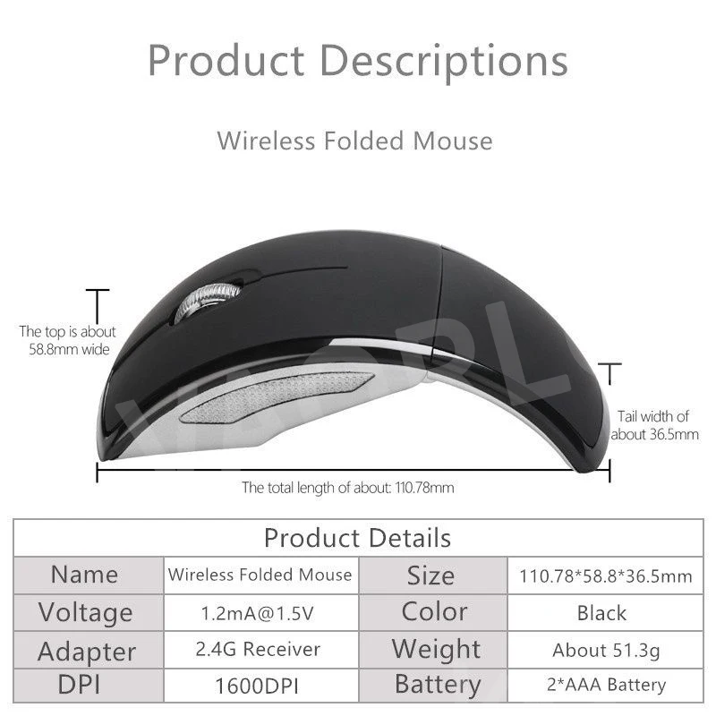 Vaorlo-mini Mouse Portátil sem Fio 2.4g Dobrável Viagem Receptor Usb Óptico Ergonômico Mouse Office para pc Laptop Gamers - Imagem 5