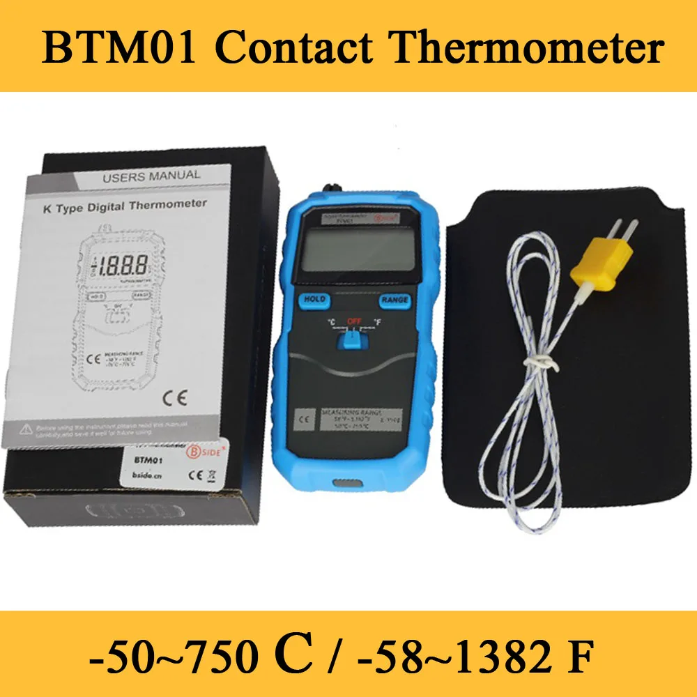 

BSIDE BTM01 1.77" 2-Channel Temperature Meter Thermometer w/ K-Type Thermocouple Probe - Blue + Grey