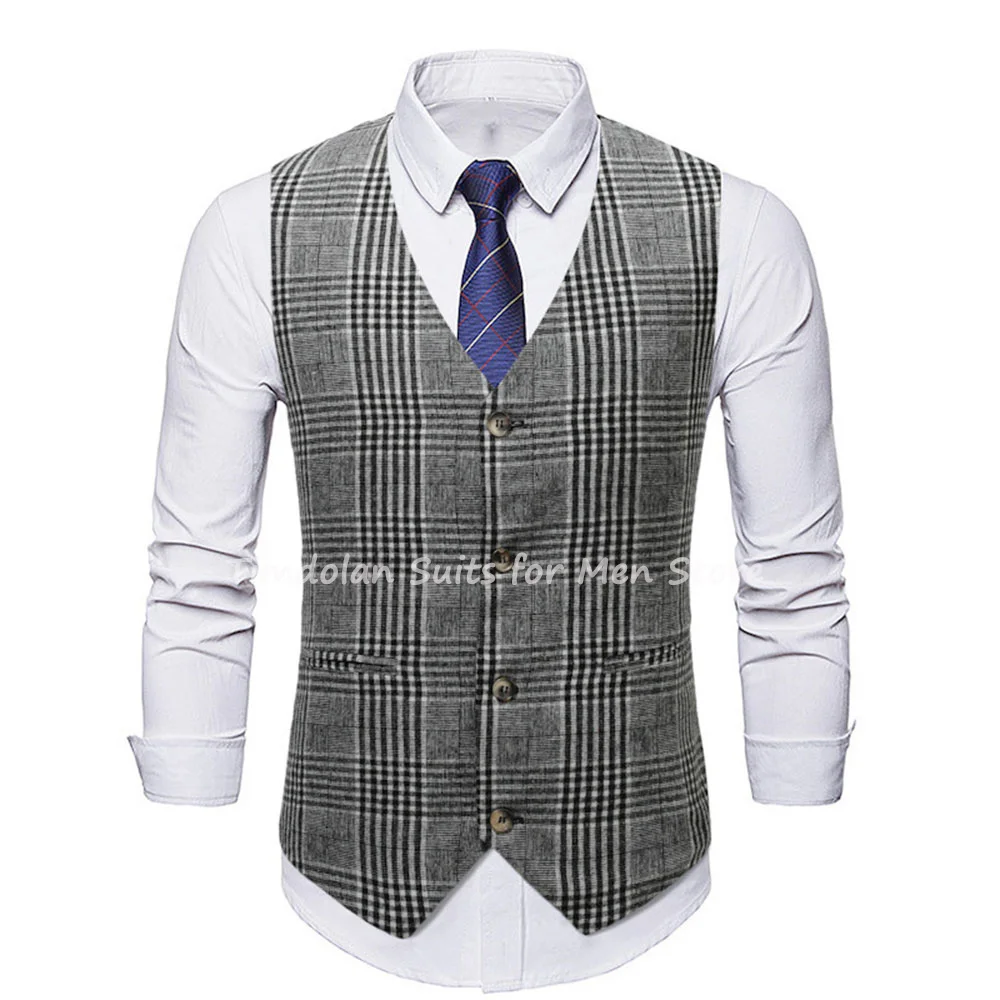 

Black/Grey/Beige Men Vest Plaid Man's Clothing Wedding Business Tailored Waistcoat Casual Slim Fit Only 1 Vest Groosmen Wear