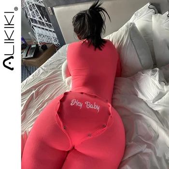 

Letter Embroidery Adults Onesie With Butt Flap For Women Sexy Onesies Pijamas Open Butt Bodysuit Jumpsuit Sleepwear