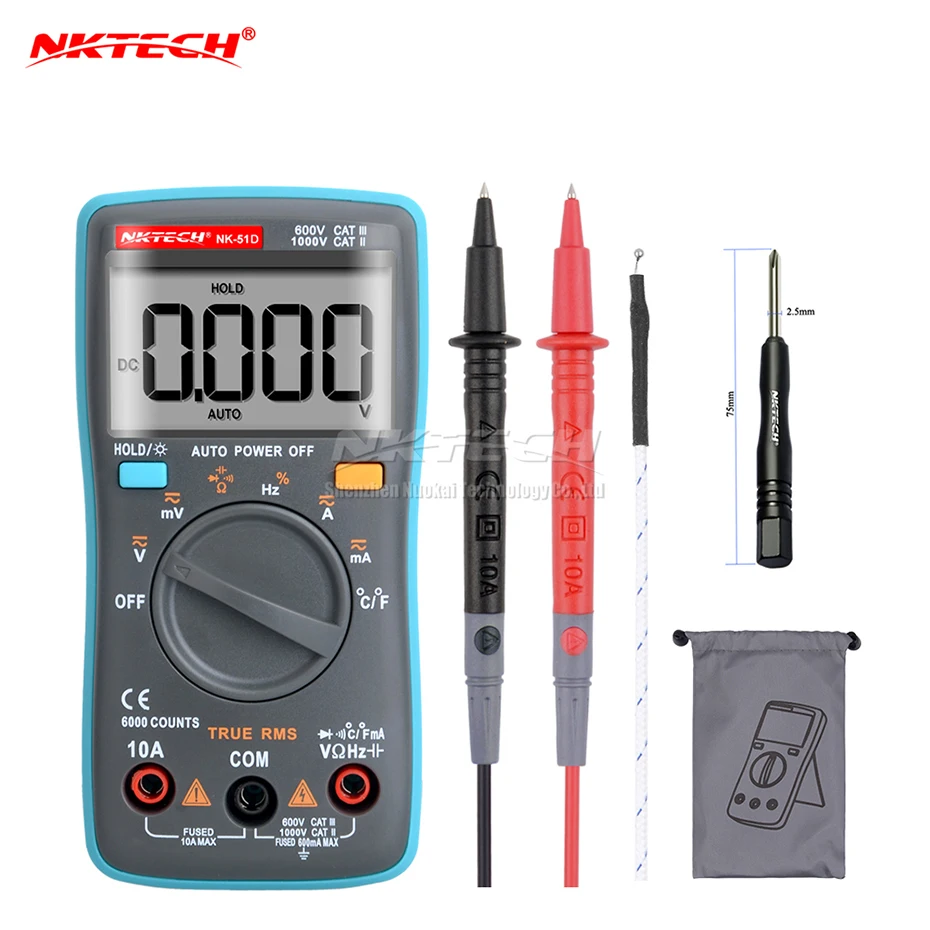 NK-51D Temperature NKTECH Цифровой мультиметр карман NK-51A NK-51B NK-51C NK-51D истинного среднеквадратичного значения переменного тока Амперметр Вольтметр переменного тока постоянного тока Гц Ом Температура Электрический тестер - Цвет: NK-51D Temperature