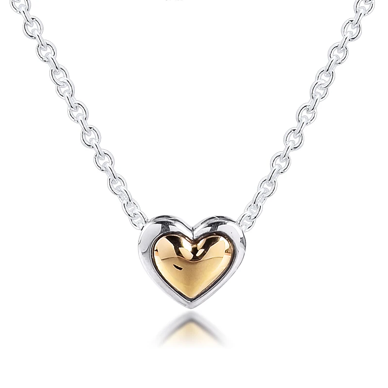 

CKK Silver 925 Jewelry Domed Golden Heart Collier Necklace (Gold Plated) For Women Gift Sterling Original Pendant