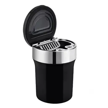 

With LED Light Car Ashtray Cigarette Smoke Holder Portable Storage Black Trash Bin Dust Garbage For Car Interior