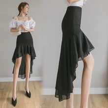 Длинная юбка-годе, разрезная посылка, высокая талия, юбка, женские поля, культивировать свою мораль, шифоновая гофрированная юбка «Ласточкин хвост»