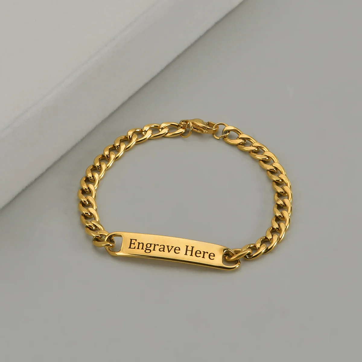 PERSONALIZED GOLD MENS BRACELET STAINLESS STEEL ID TAG FREE ENGRAVING  CHAINS LINK BRAZELET