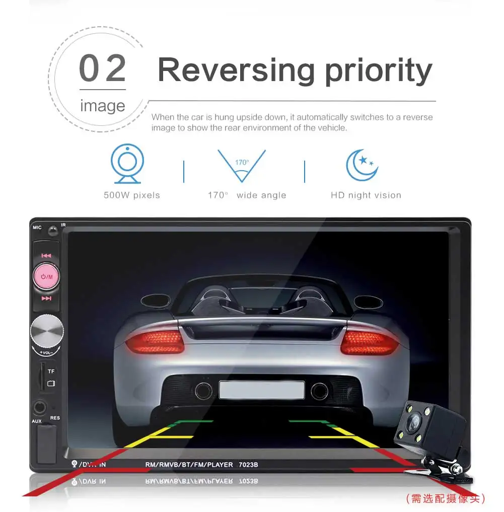 Автомагнитола 7023B 2 Din 7 дюймов TFT сенсорный экран FM радио Bluetooth стерео поддержка