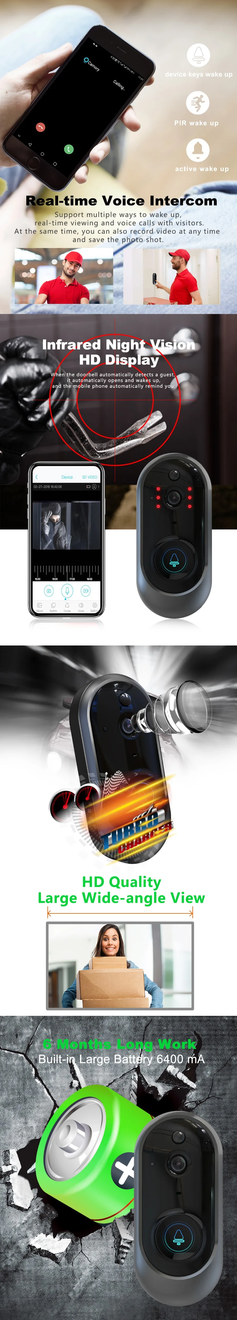 WI-FI 1080P дверной звонок Камера Беспроводной видео-дверной звонок Камера ИК Ночное видение 2-Way Talk пассивный инфракрасный детектор движения приложение Дистанционное Управление
