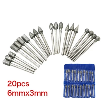 

20pcs/Set Diamond Rotary File Cutter 6*3mm Burr Engraving Grinding Glass Stone Metal Tool for Grinders Hanging Mill