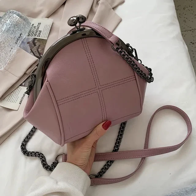New Vintage Two Straps Shell Lock Bag Bags Chain Women Shoulder Crossbody Bags PU Leather Tote Women's Handbags Purses women bag 2