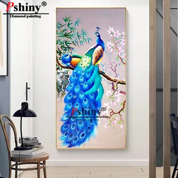 

Pshiny 5d Diamond painting peacocks Full display square drill Diamond embroidery flower cross stitch Home decor New 2020 F818