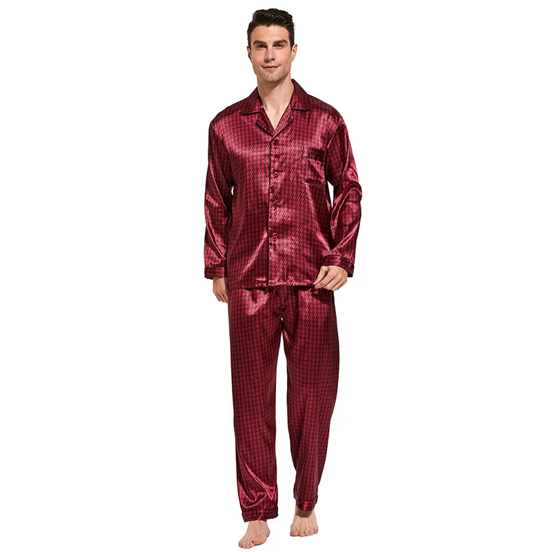 Tony&Candice Men's Stain Silk Pajama Set Men Pajamas Silk Sleepwear Men Sexy Modern Style Soft Cozy Satin Nightgown Men Summer pajama joggers Men's Sleep & Lounge