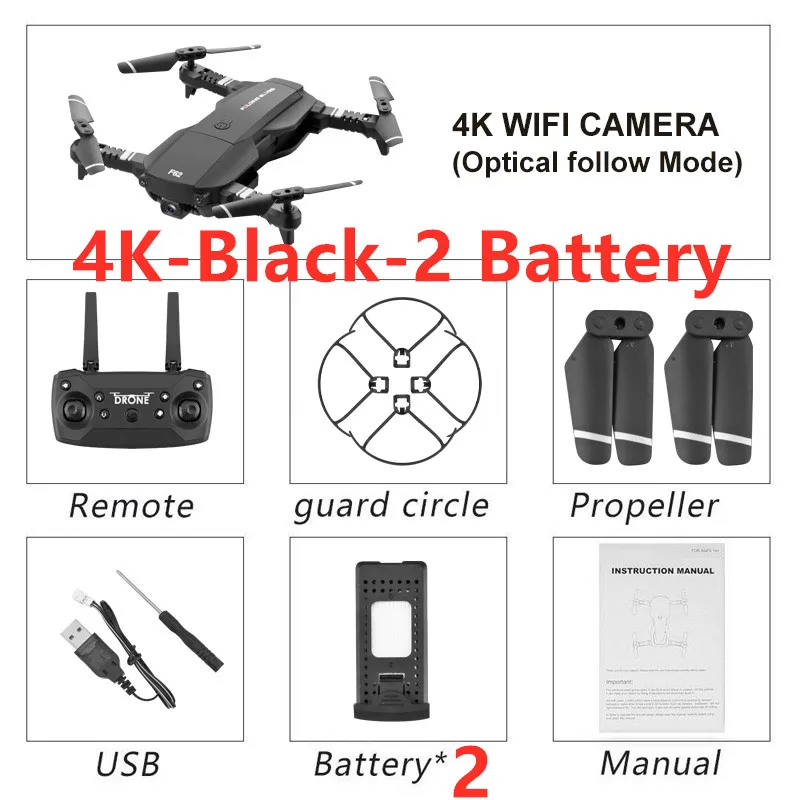 Новейший мини-Дрон 4K Wifi HD широкоугольная камера Радиоуправляемый вертолет оптический поток управление жестом Следуйте за квадрокоптером обратно в Shcool игрушки - Цвет: 4K Black 2B Bag