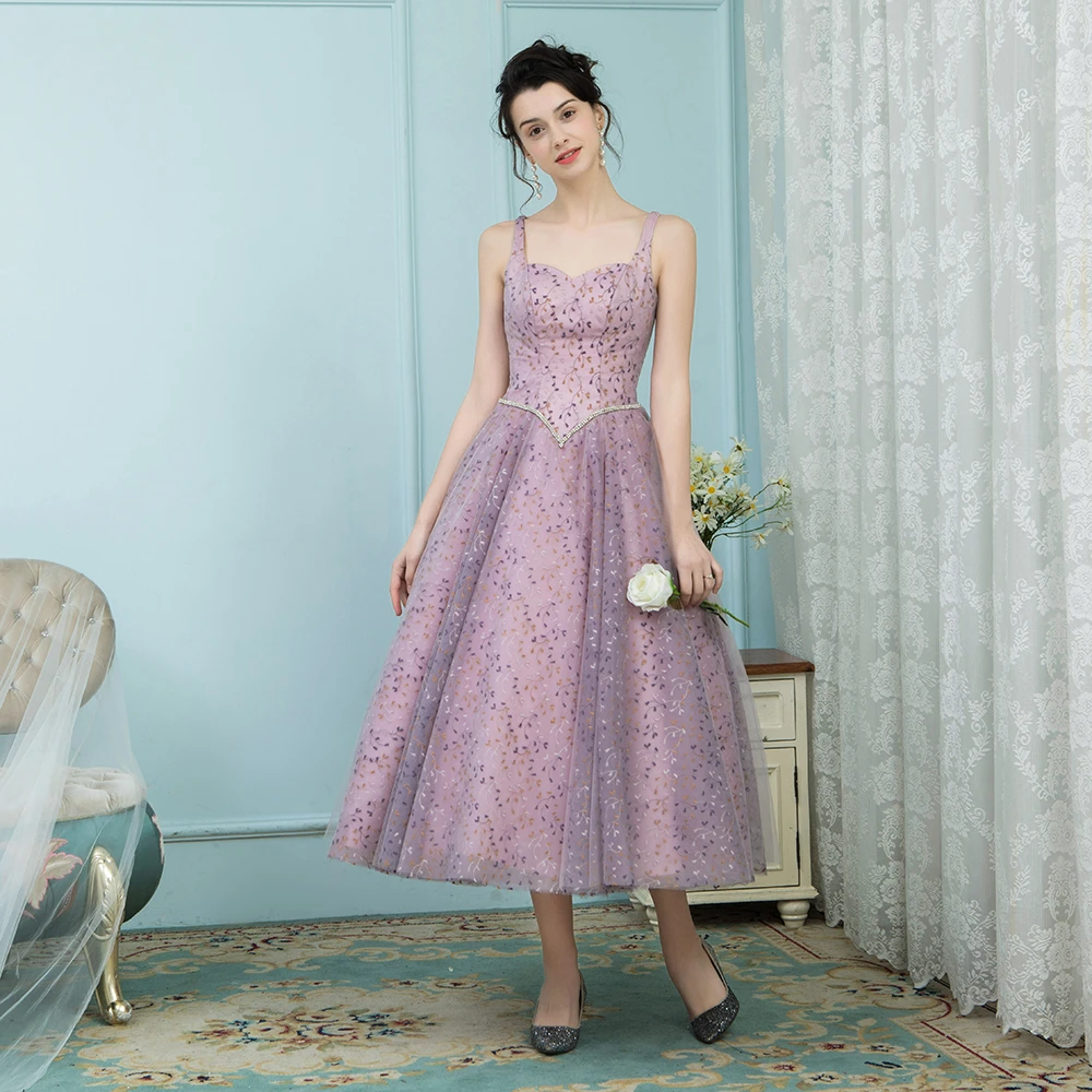 lilac tea length dress