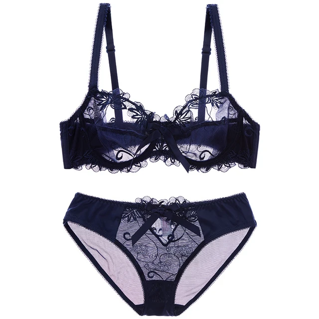 Lace Ultra-Thin See-Through Underwire Bra with Panty Set CA123109DGRD