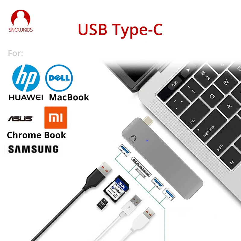 Snowkids USB C концентратор Тип C до USB3.0 SD TF кардридер разветвитель док-станция для ноутбука MacBook hp Dell samsung Asus ZenBook huawei Mi