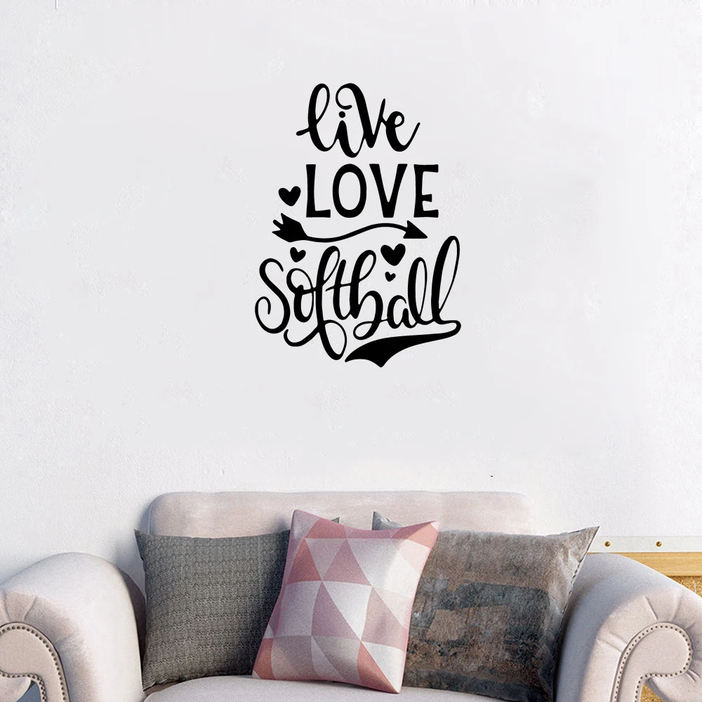 

Live Sports Quotes Love Softball Wall Sticker Self Adhesive Waterproof Vinyl Wall Sticker Kids Room Boys Room Wallpaper DW9791