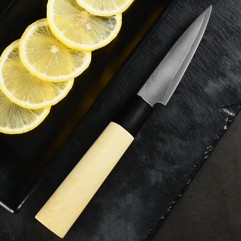 Кухонные ножи шеф-повара 9CR18MOV из дамасской стали, нож для резки рыбы и мяса, нож для нарезки овощей Nakiri по низкой цене - Цвет: Paring Knife