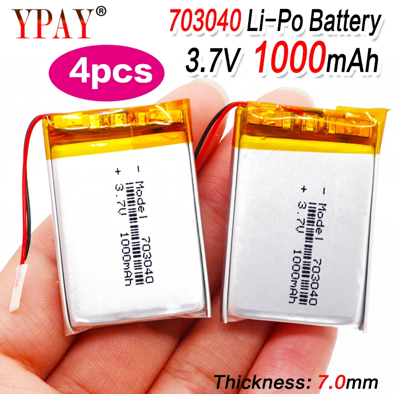 4 шт 3 7 v 1000mAh Li po батарея 703040 перезаряжаемые литиевые батареи для Светодиодный