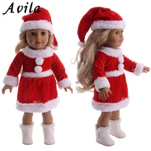 Новинка, Рождественская Одежда для куклы, красный костюм Санта-Клауса для куклы в американском стиле, 18 дюймов, кукла 43 см, аксессуары для куклы