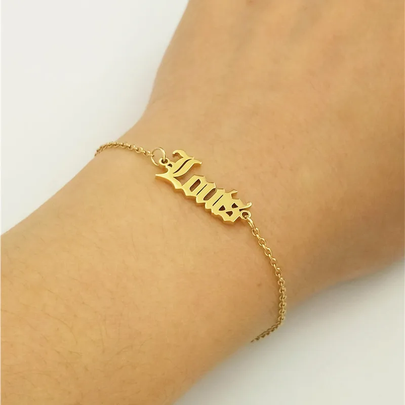 Personalizado ювелирные изделия имя браслет сталь Pulsera готические буквы регулируемый