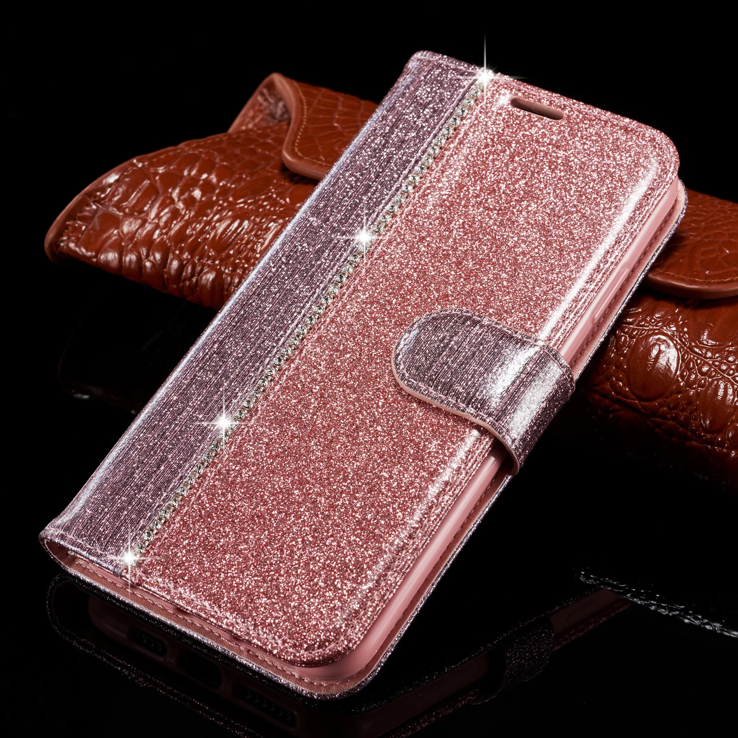 Магнитный кожаный чехол для samsung Galaxy J6, роскошная блестящая стойка, чехол-книжка для samsung Galaxy J 6 J600, чехол s - Цвет: Rose Gold