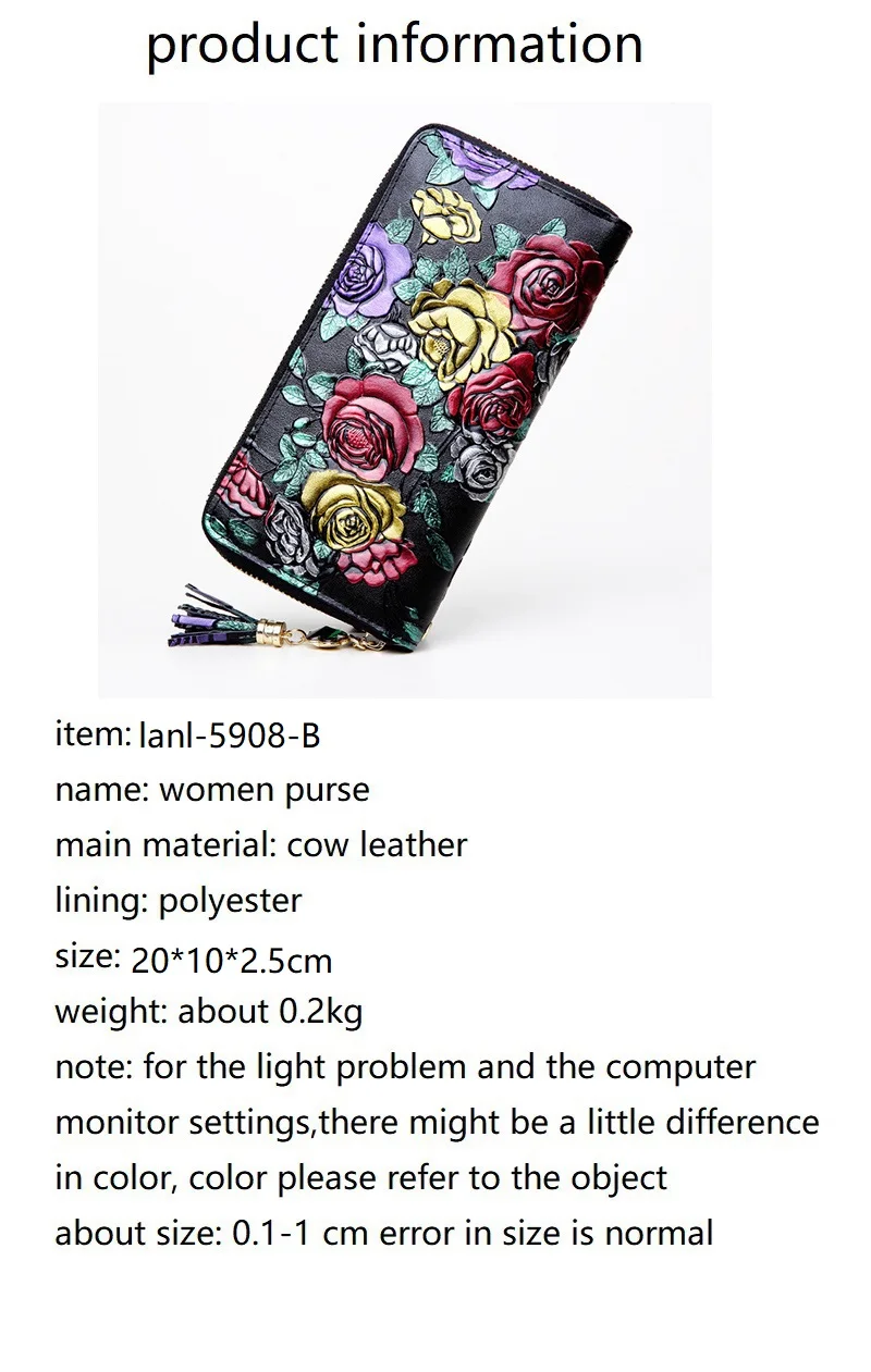 Echtes Leder Brieftasche Frauen Große Kapazität Karte Halter Geldbörse Floral Frauen Leder Brieftaschen Lange Weibliche Geldbörse – Detail 7