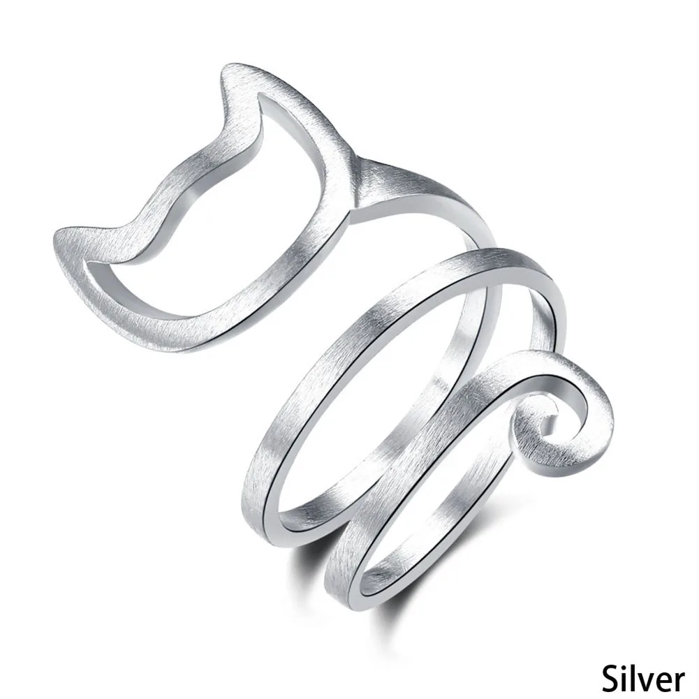Fashion Cat Ring Matte Kitten Cat Wrap Ring Animal Finger Ring For Young Girl Women Adjustable Ring - Цвет основного камня: SV