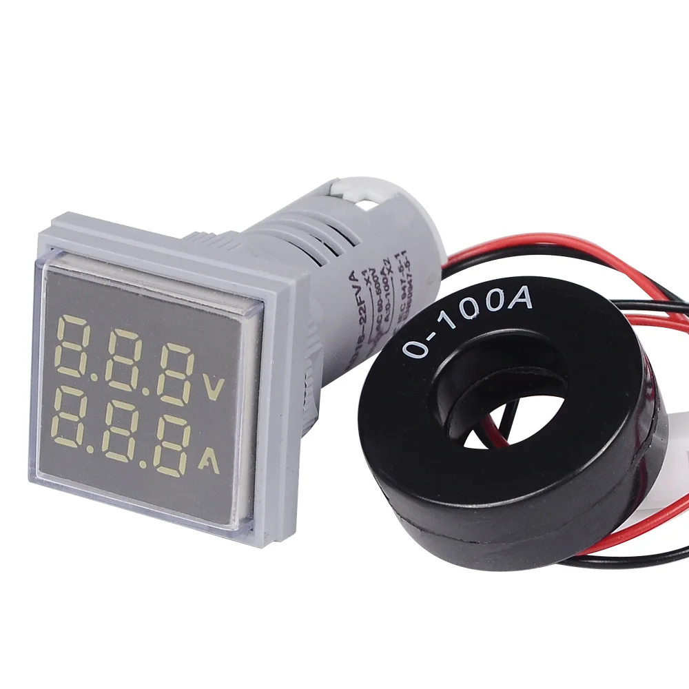 ST17VA 22 мм Амперметр Вольтметр цифровой для зарядки аккумулятора переменного тока 60-500 В Вольт Ампер метр сигнальные огни индикатор напряжения и тока