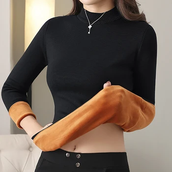 Heliar Winter Women Thermal Underwear Sweaters Long Johns Solid O-neck Jumper Thick Warm Velvet Sweaters For Women 2020 Winter 1