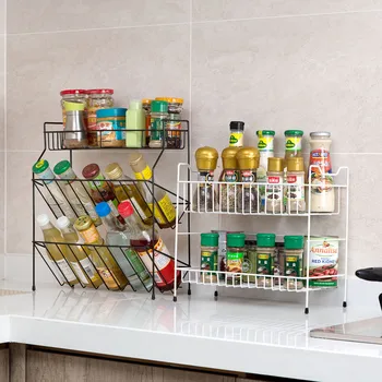 

2/3 Layers Spice Organizer Rack Kitchen Countertop Stand Organizer Storage Shelf Condiments Holder Bathroom Iron Storage Shelves
