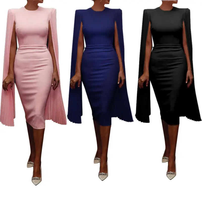

Women Sheath Bodycon Dress Formal Evening Party Solid Long Sleeve Dress Fashion Vestido